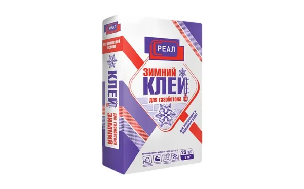 Клей для газобетона зимний РЕАЛ, 25 кг