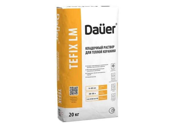 Теплоизоляционный кладочный раствор Dauer QUADER TEFIX LM, 20 кг
